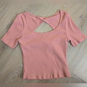 Joe Fresh Peach Ribbed‎ Women's Crop Top With Back Cutout